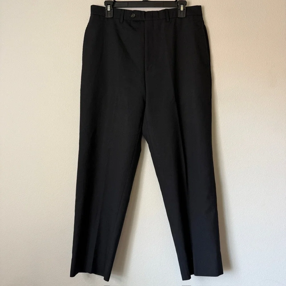 VTG Lauren Ralph Lauren Total Comfort Mens Black Dress Pants Flat Front 32 Short